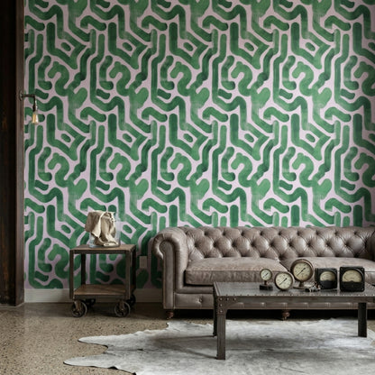 Yeşil Geometrik Desenli Duvar Kağıdı Modern Salon Dekoru