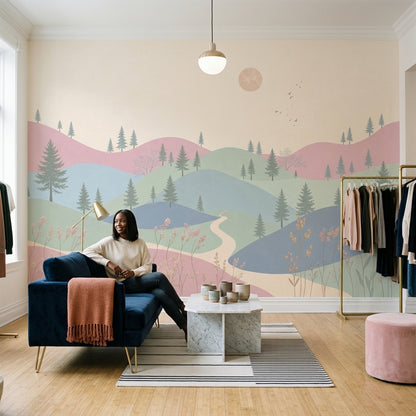 Pastel Dağ Manzaralı Poster Duvar Kağıdı Çocuk Odası