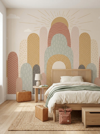 Gökkuşağı Desenli Poster Duvar Kağıdı Pastel Çocuk Odası