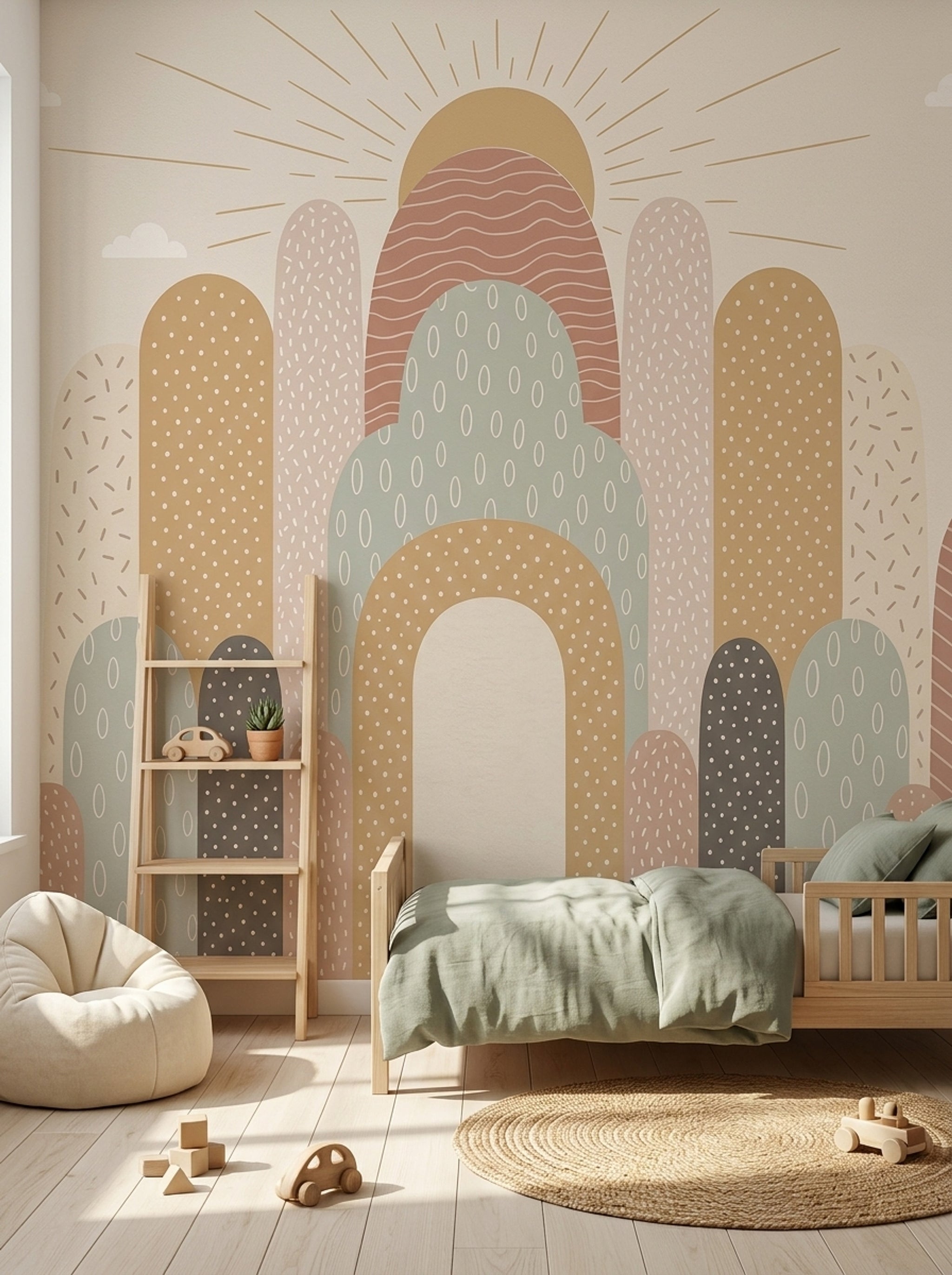 Gökkuşağı Desenli Poster Duvar Kağıdı Pastel Çocuk Odası