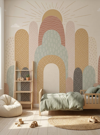 Gökkuşağı Desenli Poster Duvar Kağıdı Pastel Çocuk Odası
