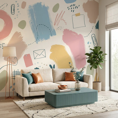 Pastel Soyut Şekilli Poster Duvar Kağıdı Bebek Odası Desenli