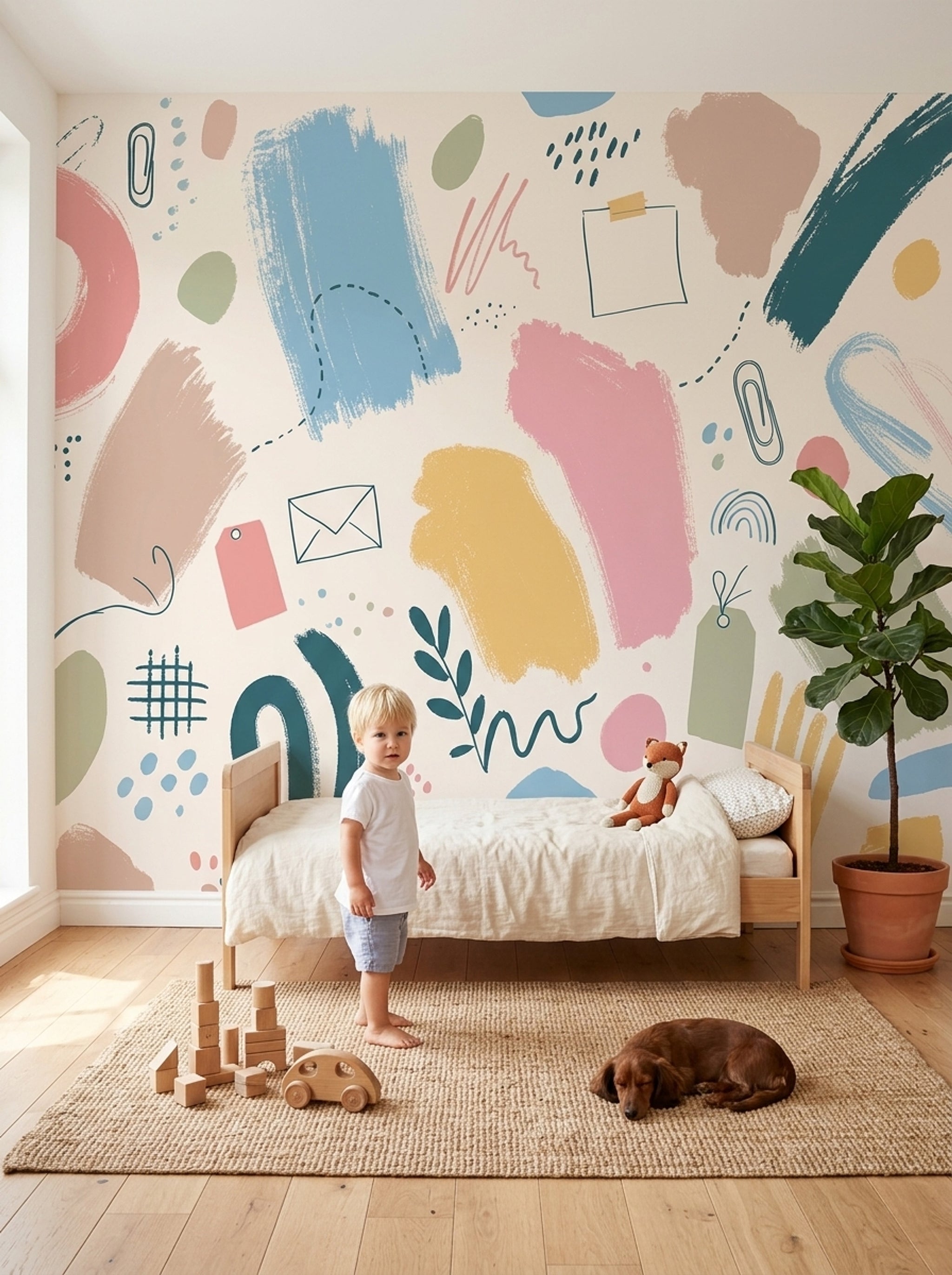 Pastel Soyut Şekilli Poster Duvar Kağıdı Bebek Odası Desenli