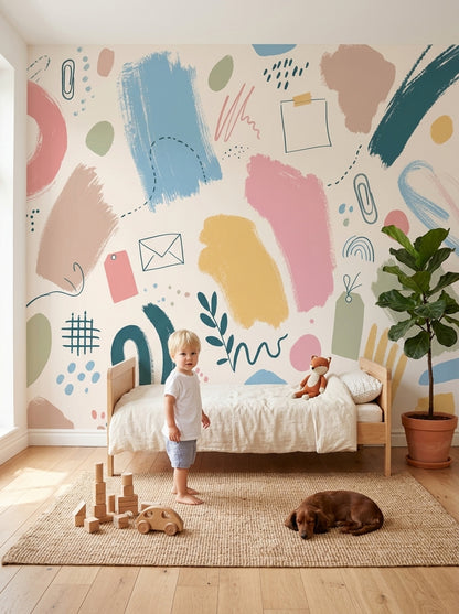 Pastel Soyut Şekilli Poster Duvar Kağıdı Bebek Odası Desenli