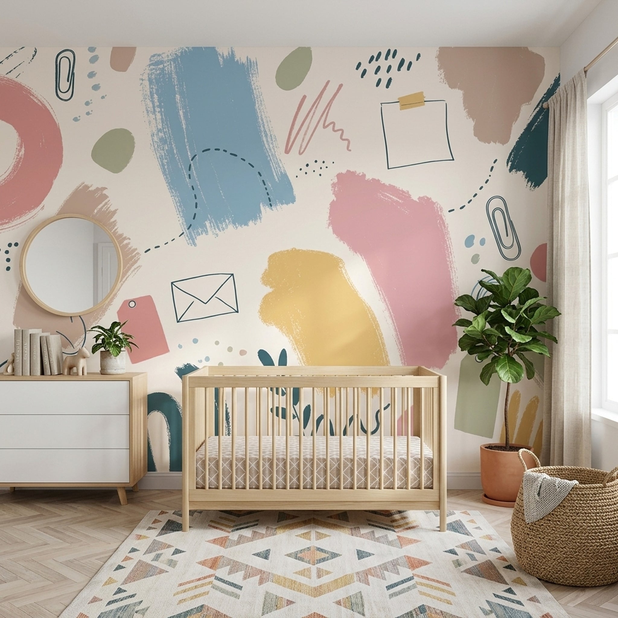 Pastel Soyut Şekilli Poster Duvar Kağıdı Bebek Odası Desenli