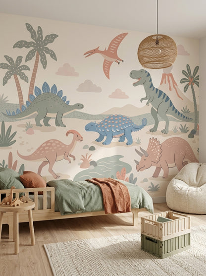 Sevimli Dinozor Poster Duvar Kağıdı Pastel Çocuk Odası
