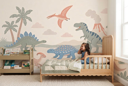 Sevimli Dinozor Poster Duvar Kağıdı Pastel Çocuk Odası