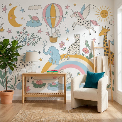 Renkli Hayvanlı Poster Duvar Kağıdı Pastel Çocuk Odası