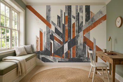 Soyut Geometrik Poster Duvar Kağıdı Gri Turuncu Genç Odası