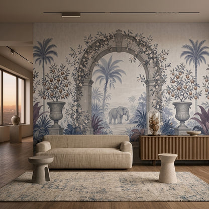 Tropikal Kemerli Fil Desenli Poster Duvar Kağıdı Salon