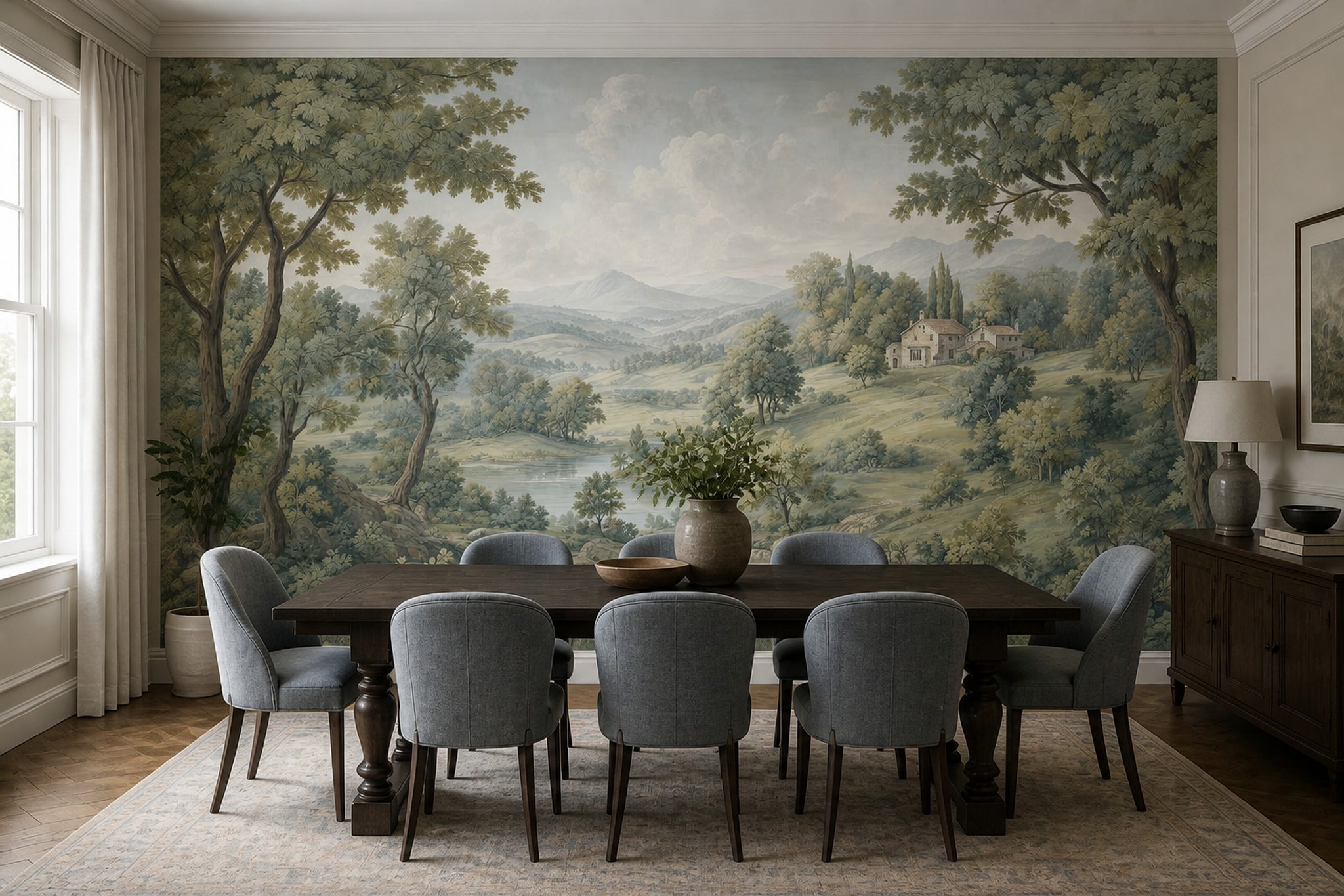 Pastoral Manzara Poster Duvar Kağıdı Yeşil Kırsal Salon
