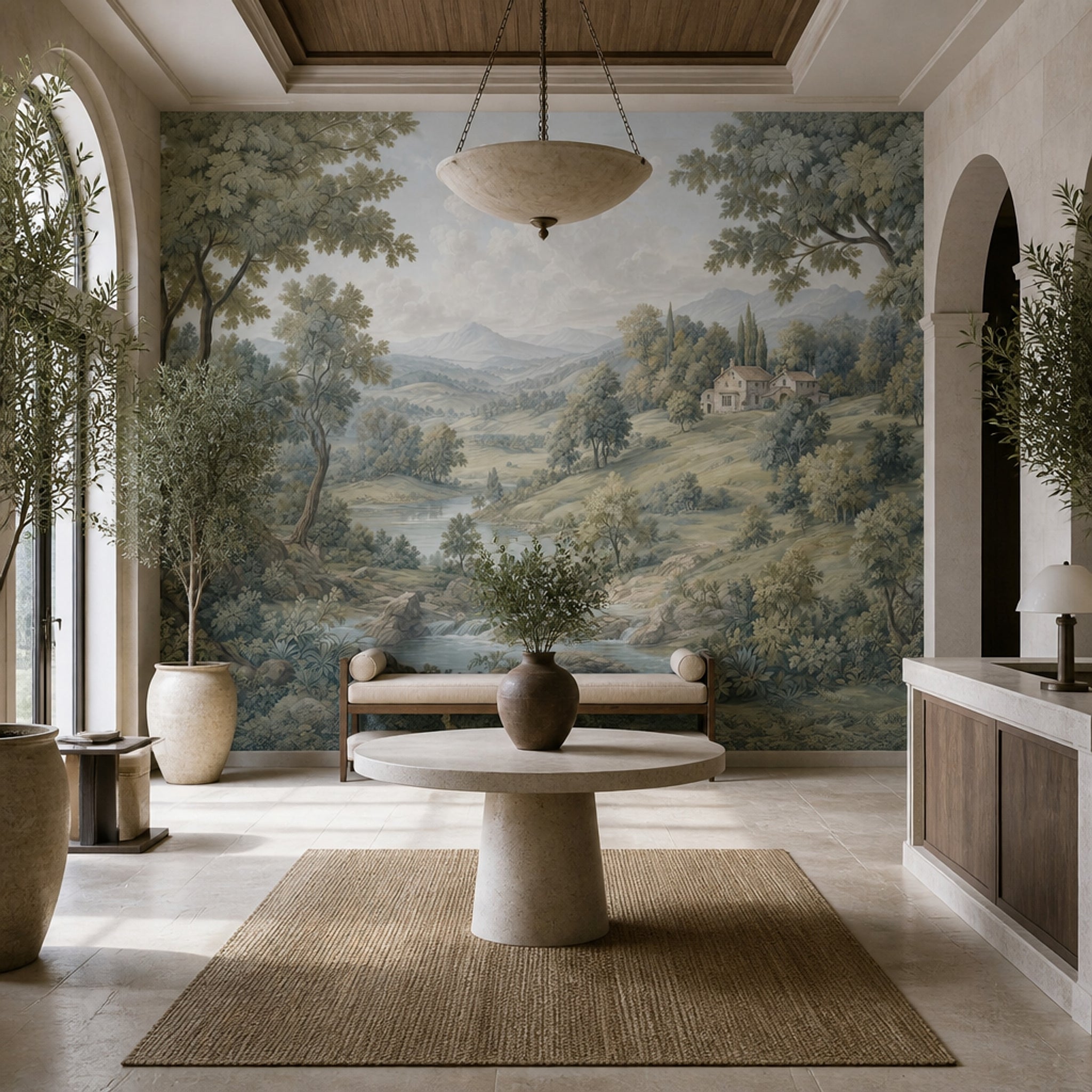 Pastoral Manzara Poster Duvar Kağıdı Yeşil Kırsal Salon