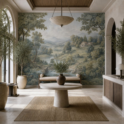 Pastoral Manzara Poster Duvar Kağıdı Yeşil Kırsal Salon