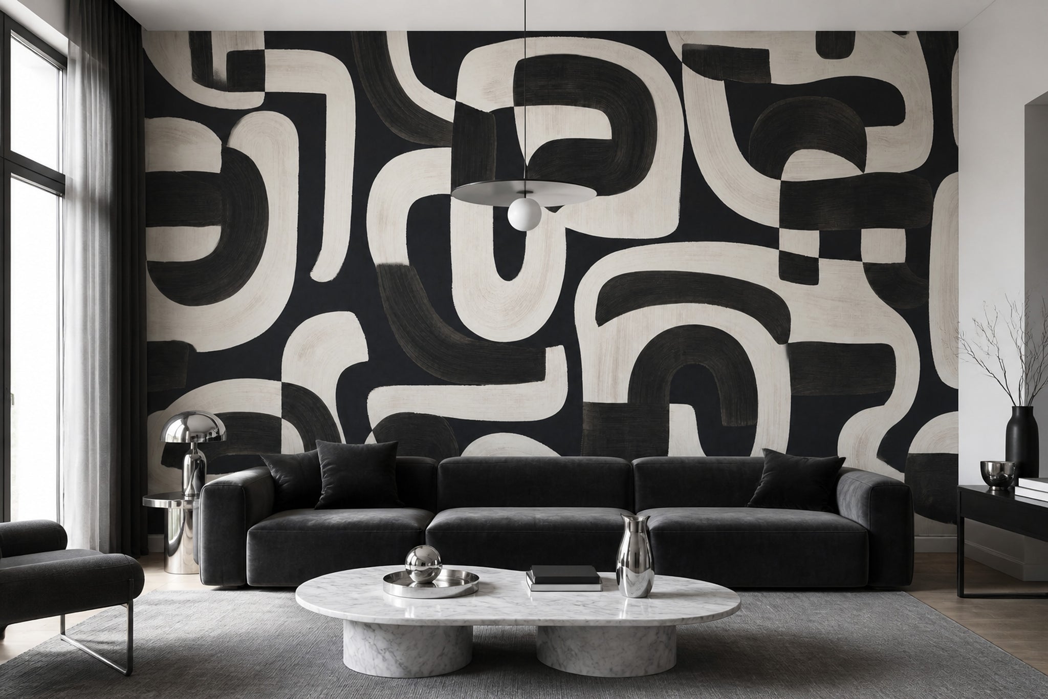 Soyut Geometrik Poster Duvar Kağıdı Siyah Beyaz Modern Salon