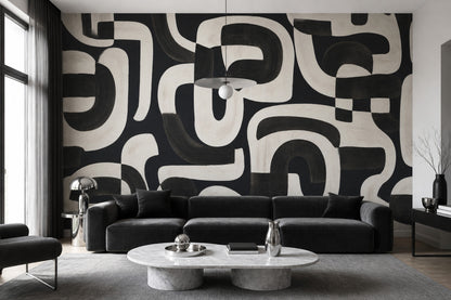 Soyut Geometrik Poster Duvar Kağıdı Siyah Beyaz Modern Salon