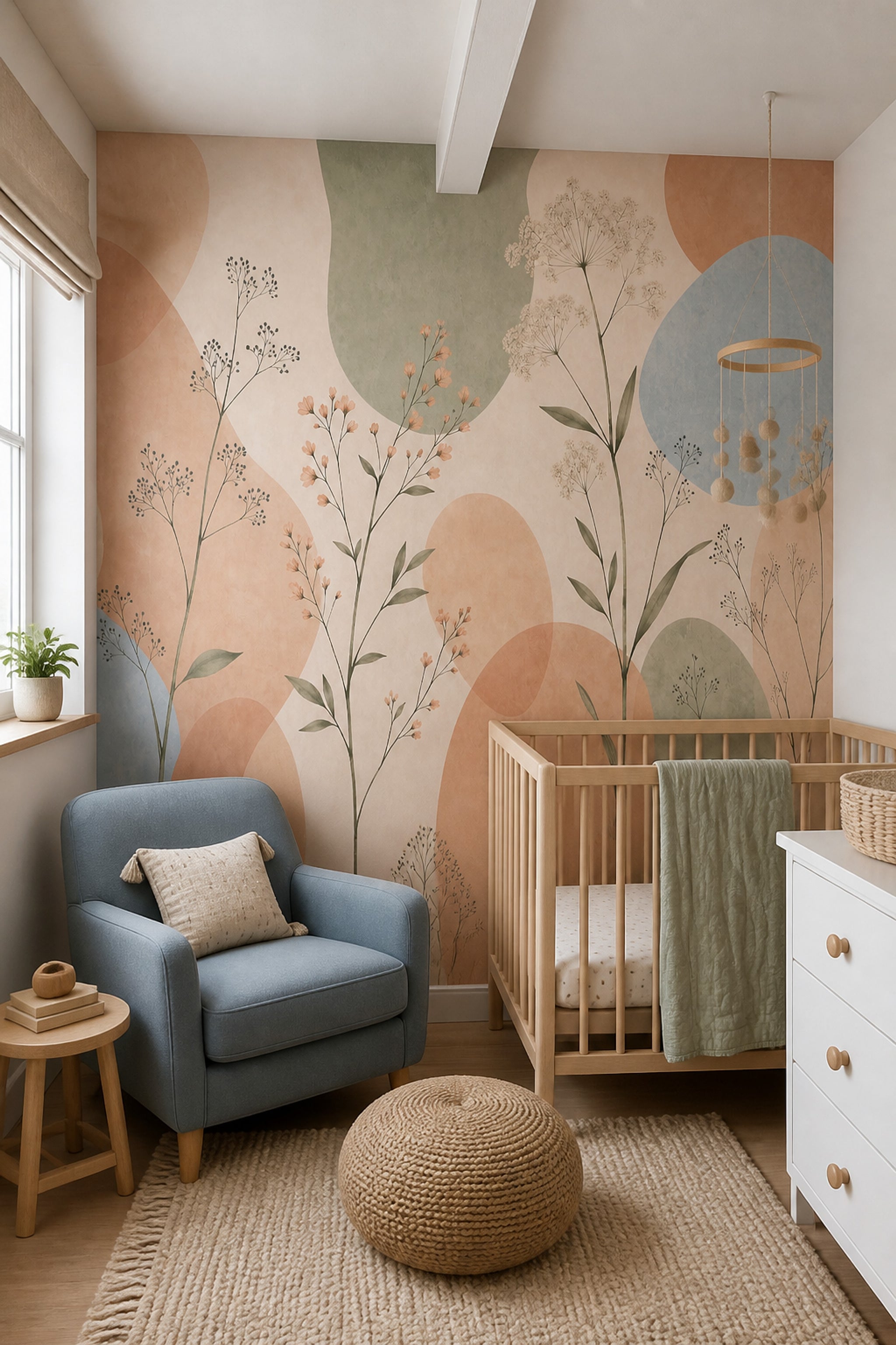 Geometrik Çiçekli Poster Duvar Kağıdı Pastel Salon Duvar Dekoru