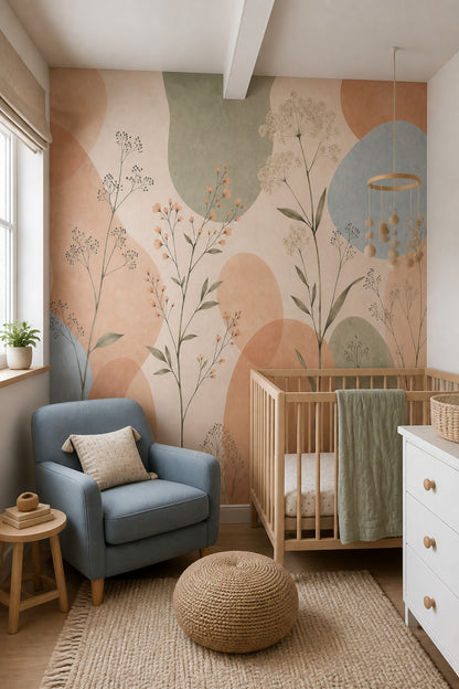 Geometrik Çiçekli Poster Duvar Kağıdı Pastel Salon Duvar Dekoru