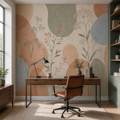 Geometrik Çiçekli Poster Duvar Kağıdı Pastel Salon Duvar Dekoru