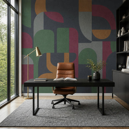 Geometrik Şekilli Poster Duvar Kağıdı Yeşil Bordo Modern Salon
