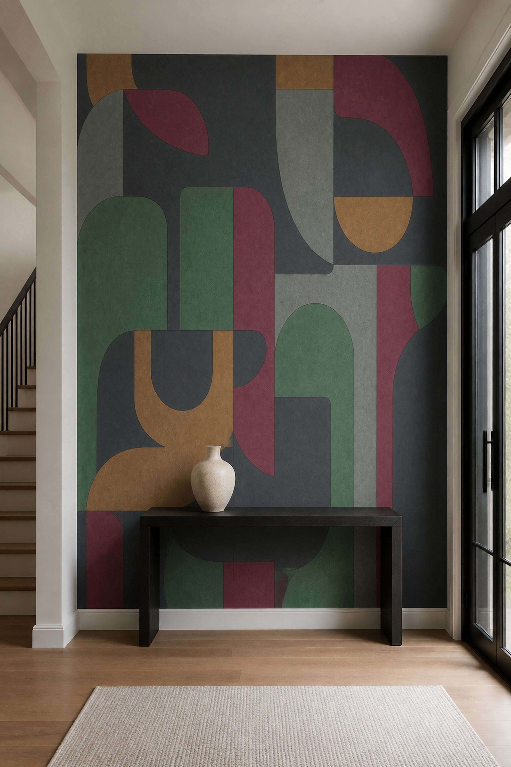 Geometrik Şekilli Poster Duvar Kağıdı Yeşil Bordo Modern Salon