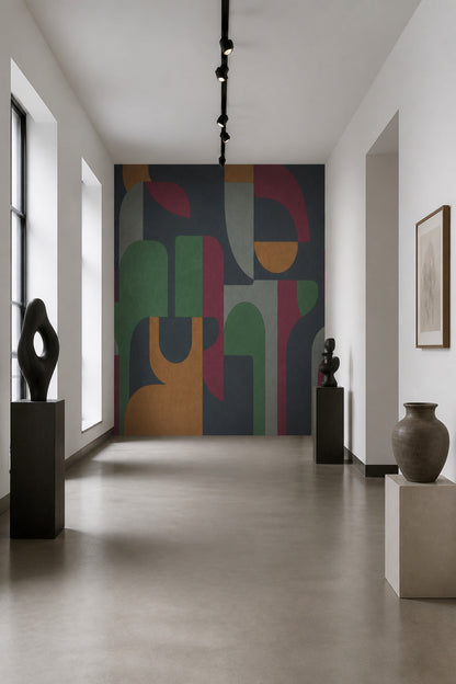 Geometrik Şekilli Poster Duvar Kağıdı Yeşil Bordo Modern Salon