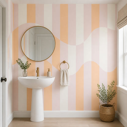 Pastel Dalgalı Çizgili Poster Duvar Kağıdı Pembe Turuncu Salon