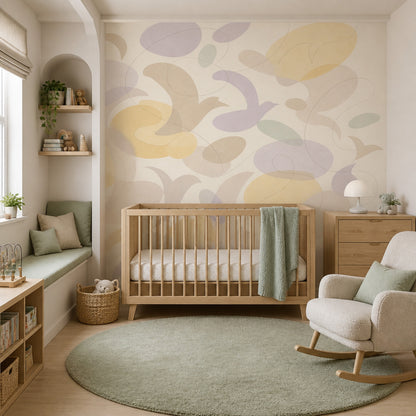 Pastel Soyut Formlu Poster Duvar Kağıdı Açık Ton Salon