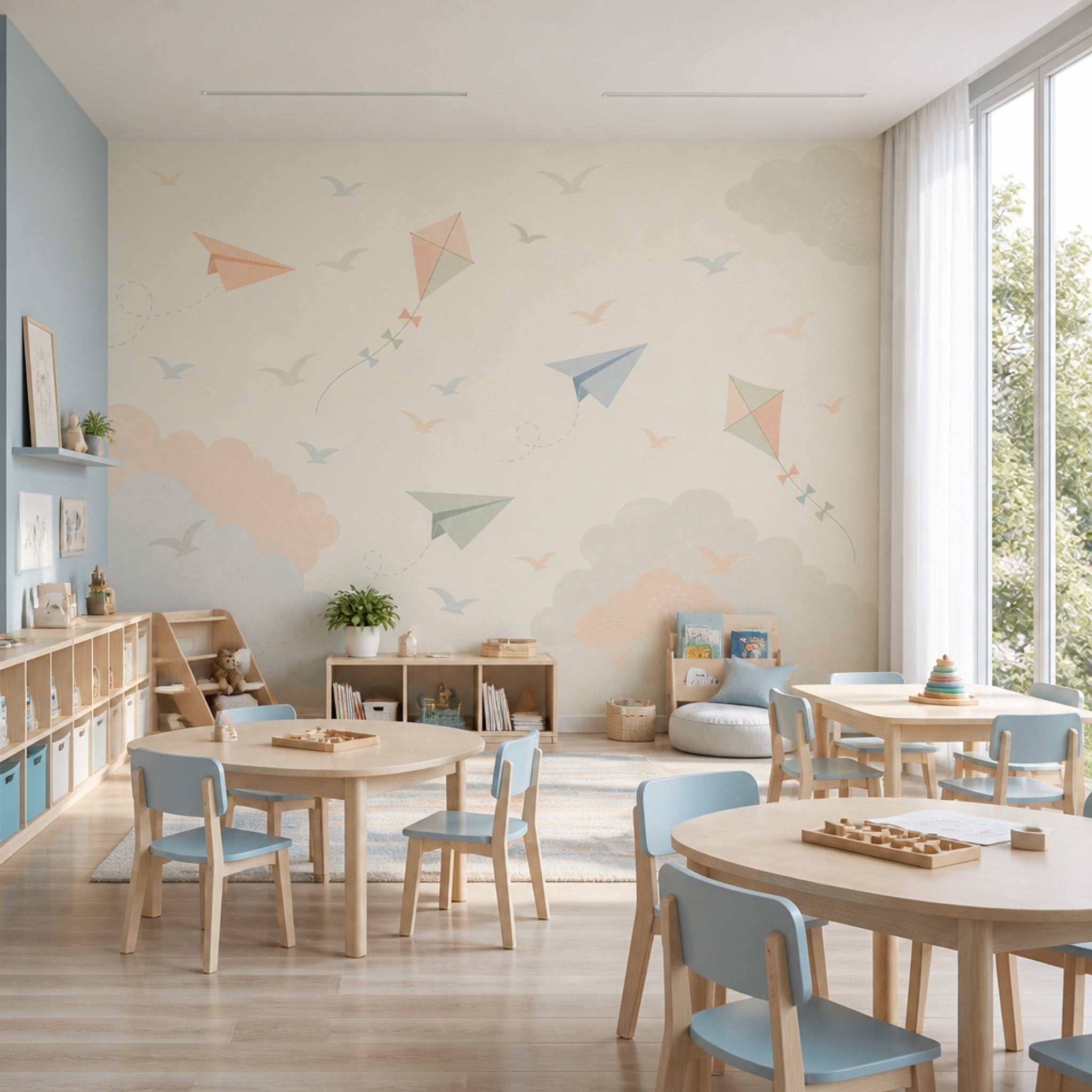 Uçurtma ve Bulutlu Poster Duvar Kağıdı Pastel Bebek Odası