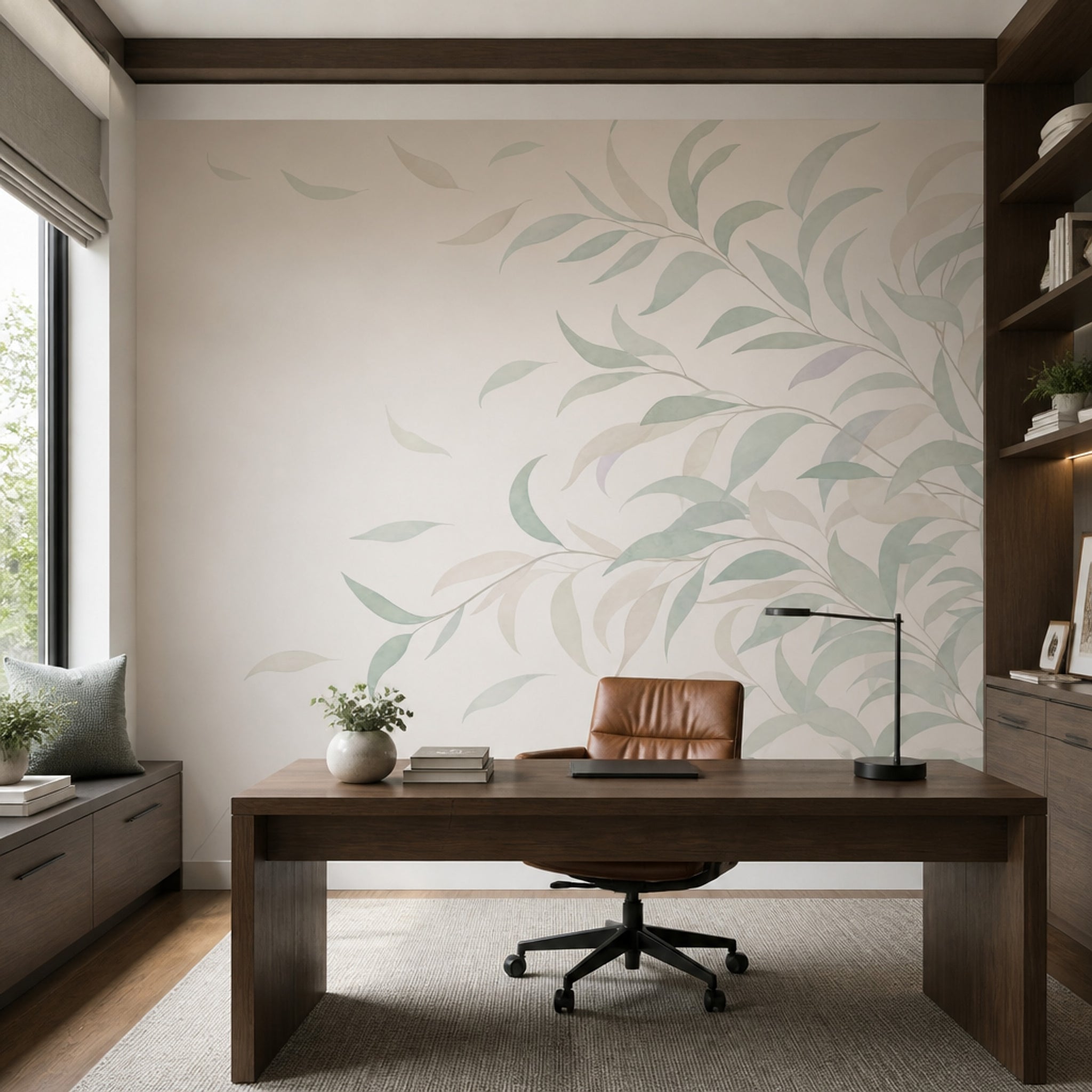 Pastel Yaprak Desenli Poster Duvar Kağıdı Açık Renk Salon