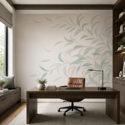 Pastel Yaprak Desenli Poster Duvar Kağıdı Açık Renk Salon