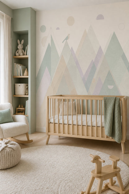 Pastel Geometrik Dağ Poster Duvar Kağıdı Bebek Odası