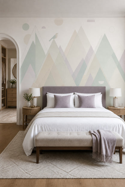 Pastel Geometrik Dağ Poster Duvar Kağıdı Bebek Odası