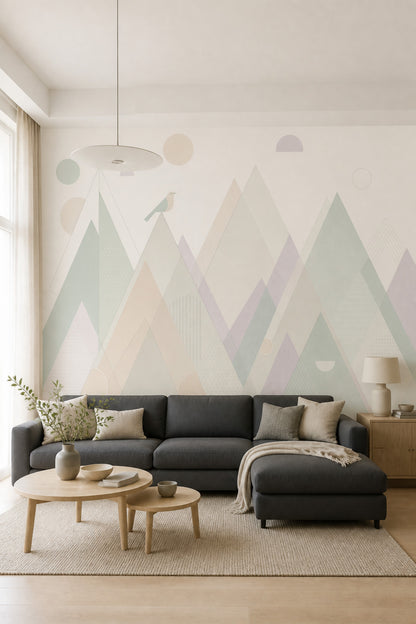 Pastel Geometrik Dağ Poster Duvar Kağıdı Bebek Odası
