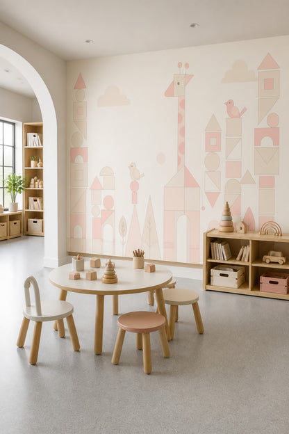 Pastel Geometrik Şehir Poster Duvar Kağıdı Çocuk Odası