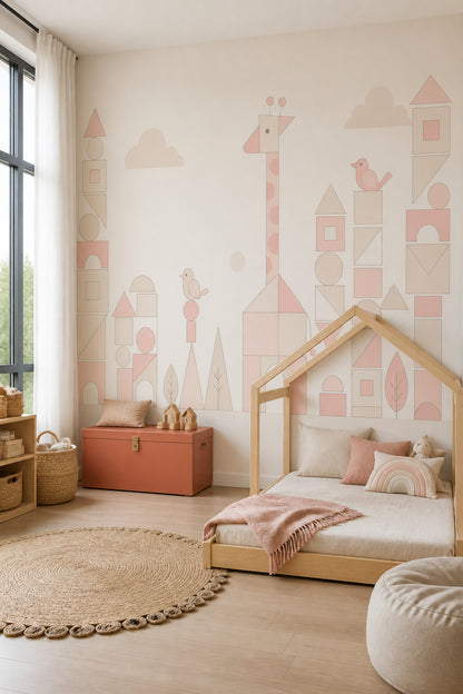 Pastel Geometrik Şehir Poster Duvar Kağıdı Çocuk Odası