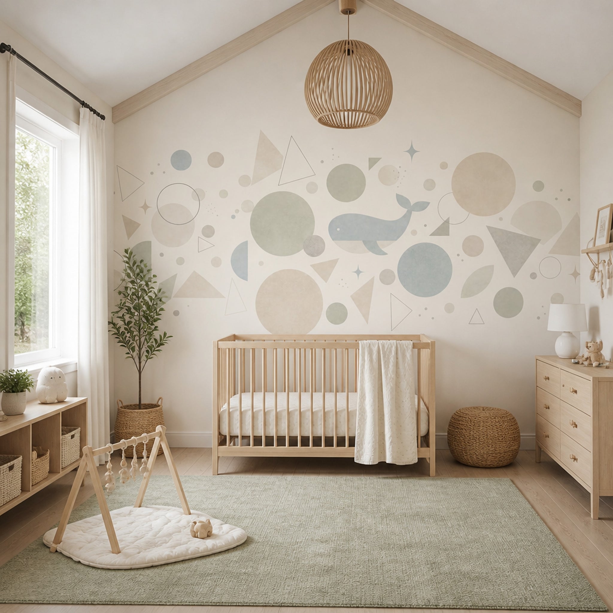 Balinalı Geometrik Poster Duvar Kağıdı Pastel Bebek Odası