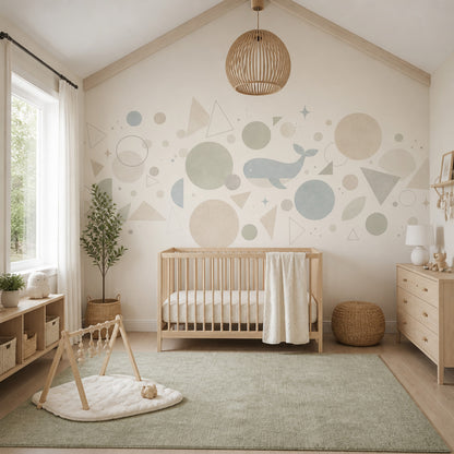 Balinalı Geometrik Poster Duvar Kağıdı Pastel Bebek Odası