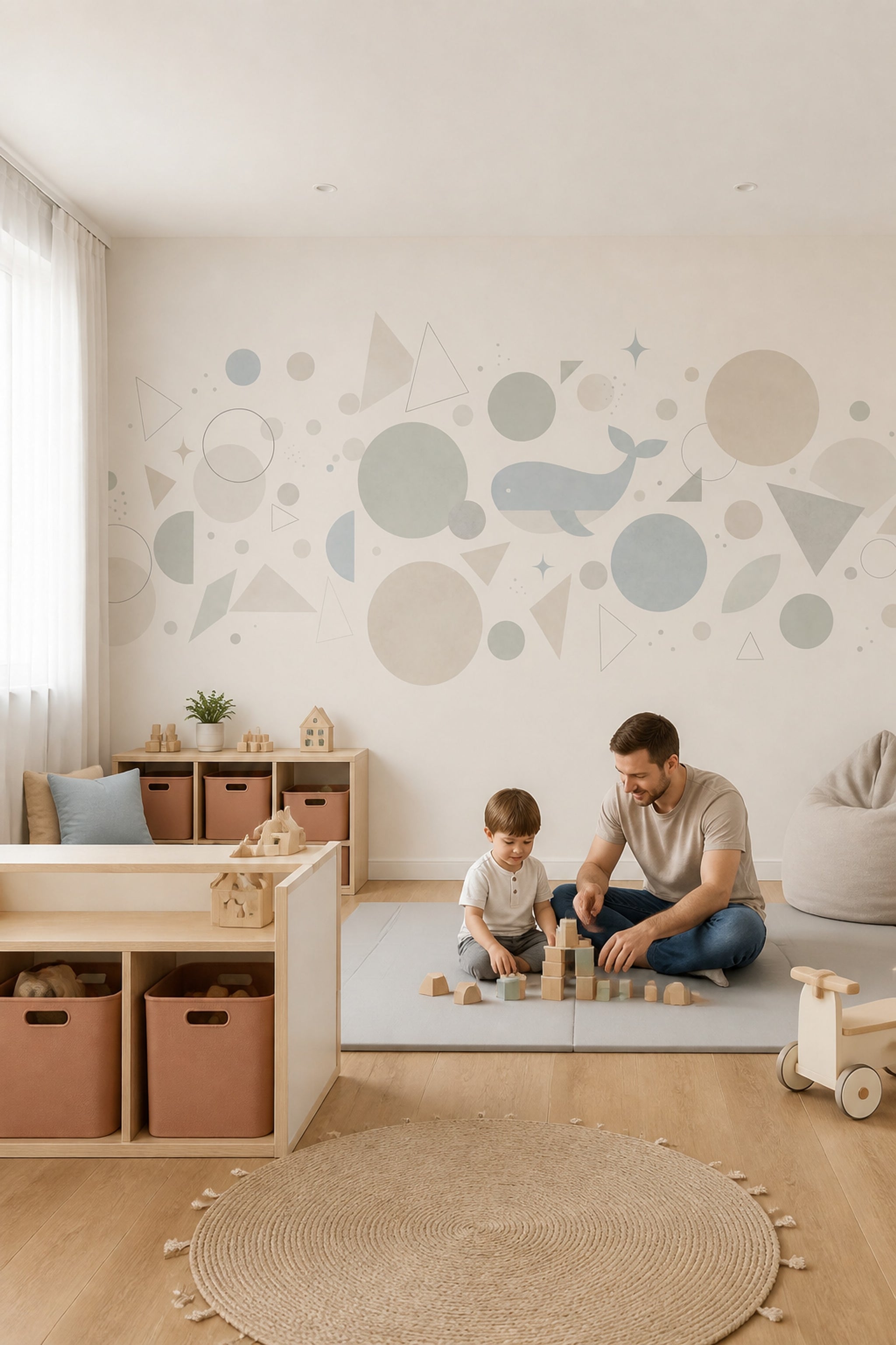 Balinalı Geometrik Poster Duvar Kağıdı Pastel Bebek Odası