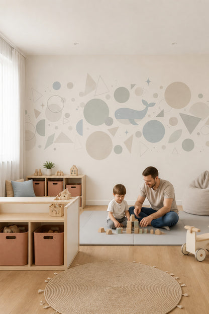 Balinalı Geometrik Poster Duvar Kağıdı Pastel Bebek Odası