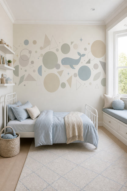Balinalı Geometrik Poster Duvar Kağıdı Pastel Bebek Odası