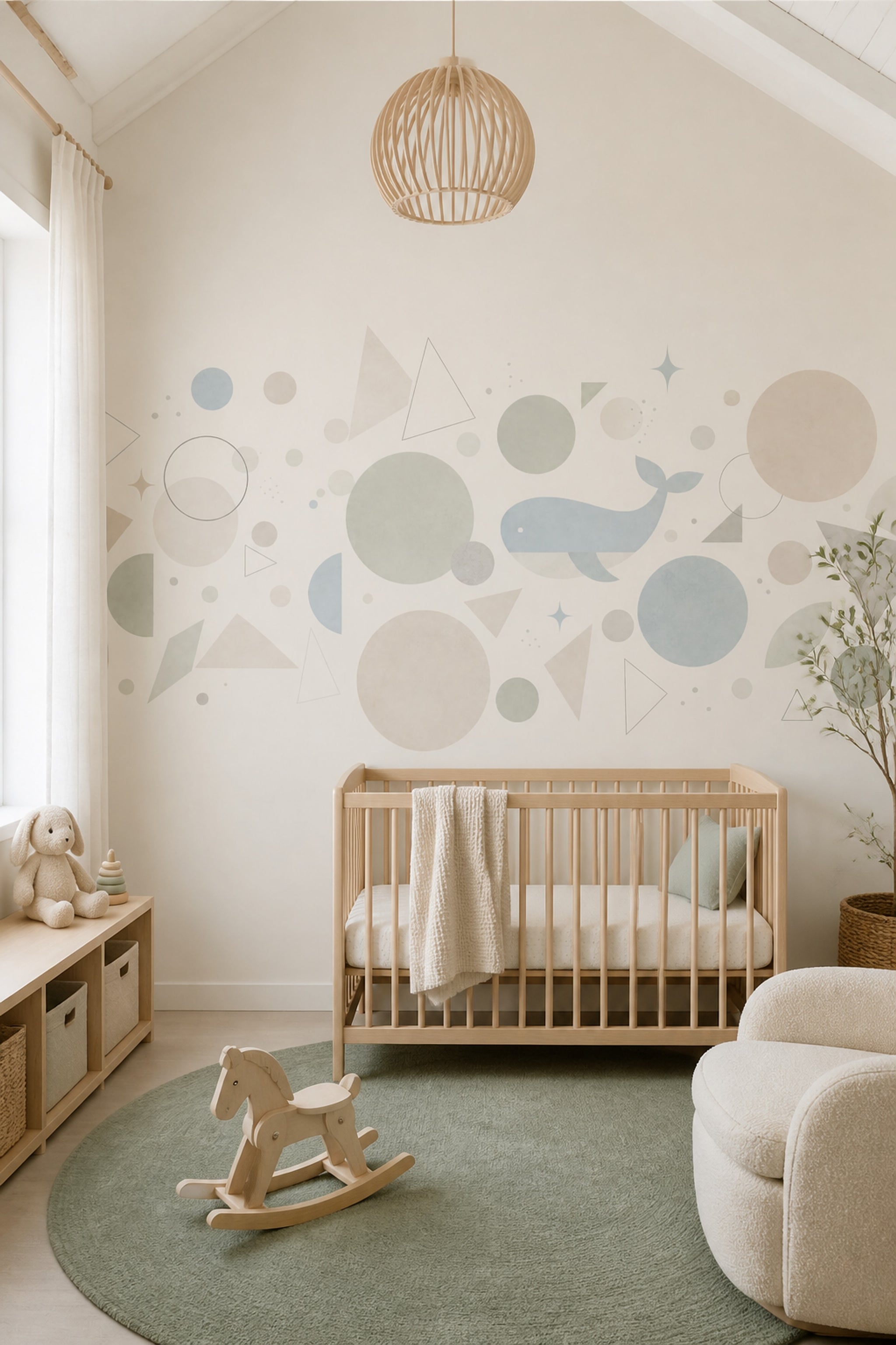 Balinalı Geometrik Poster Duvar Kağıdı Pastel Bebek Odası