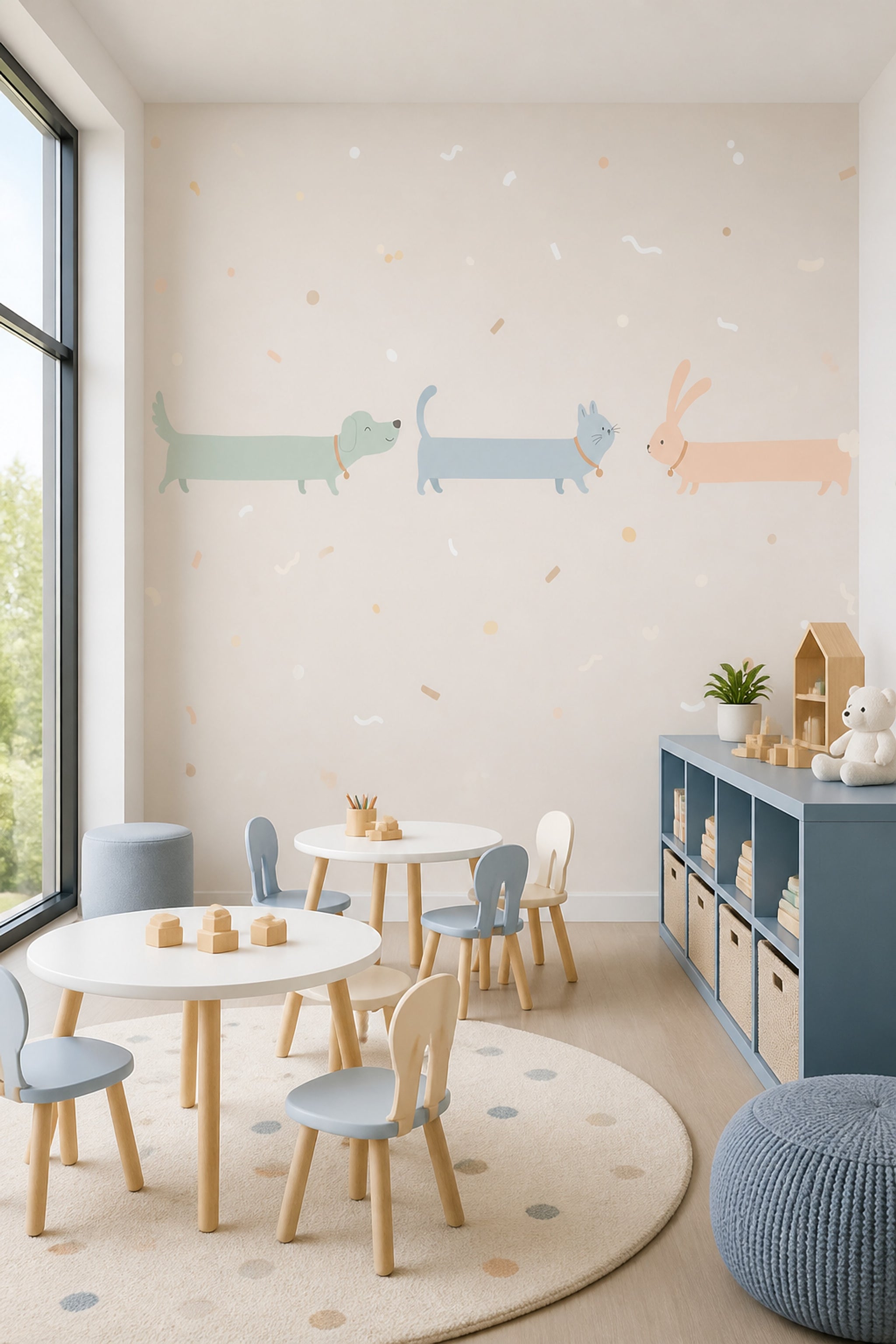 Sevimli Hayvanlı Poster Duvar Kağıdı Pastel Çocuk Odası Desenli