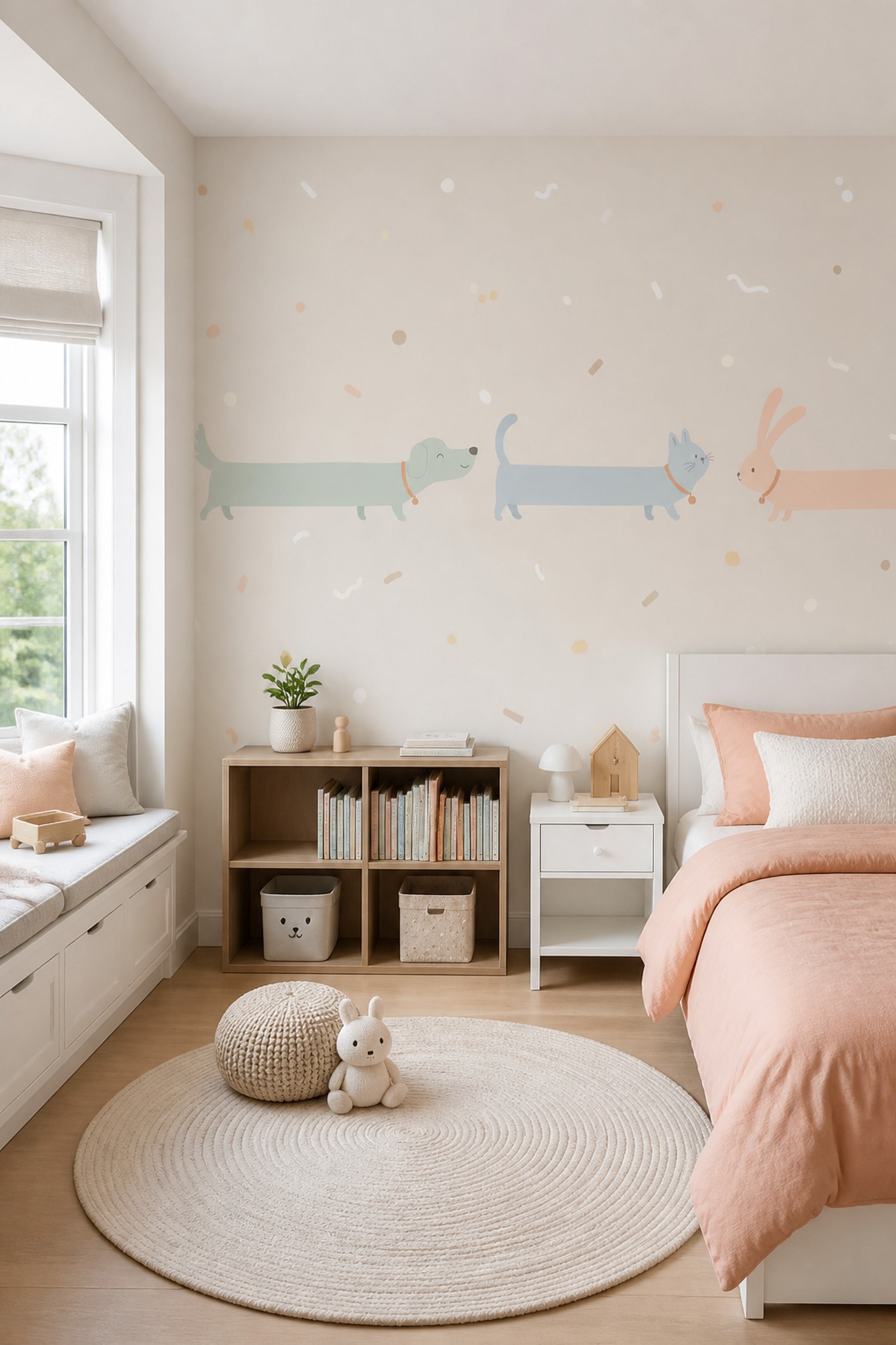 Sevimli Hayvanlı Poster Duvar Kağıdı Pastel Çocuk Odası Desenli