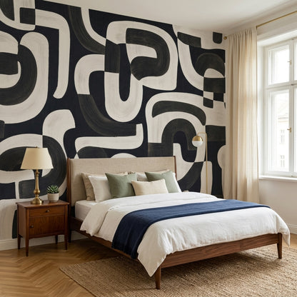 Soyut Geometrik Poster Duvar Kağıdı Siyah Beyaz Modern Salon