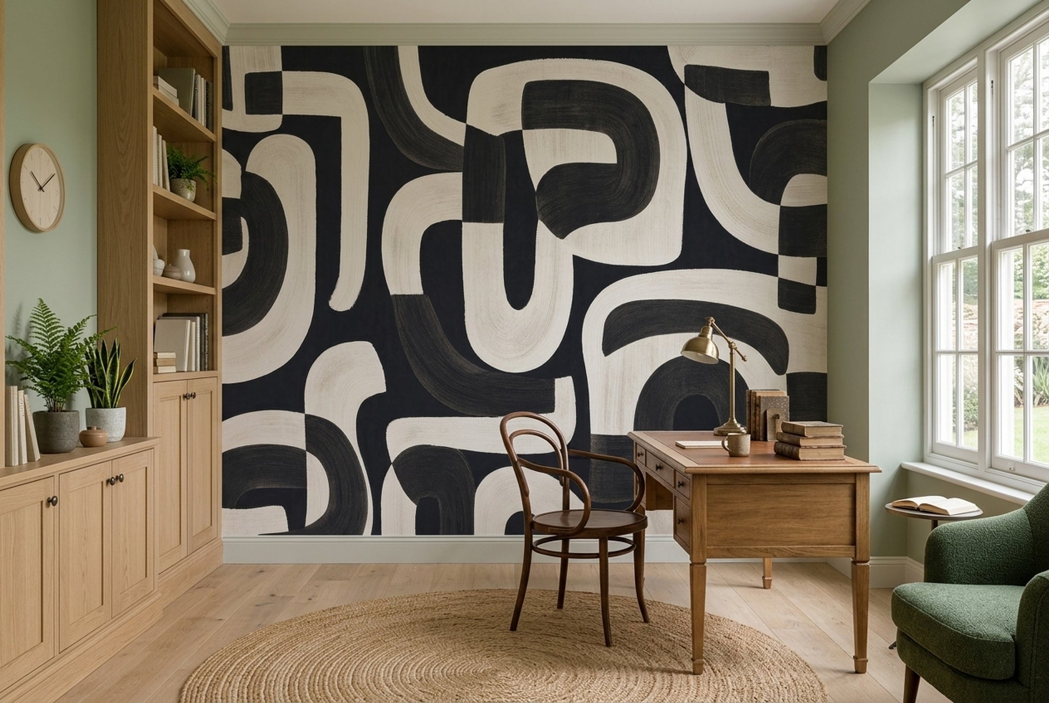 Soyut Geometrik Poster Duvar Kağıdı Siyah Beyaz Modern Salon