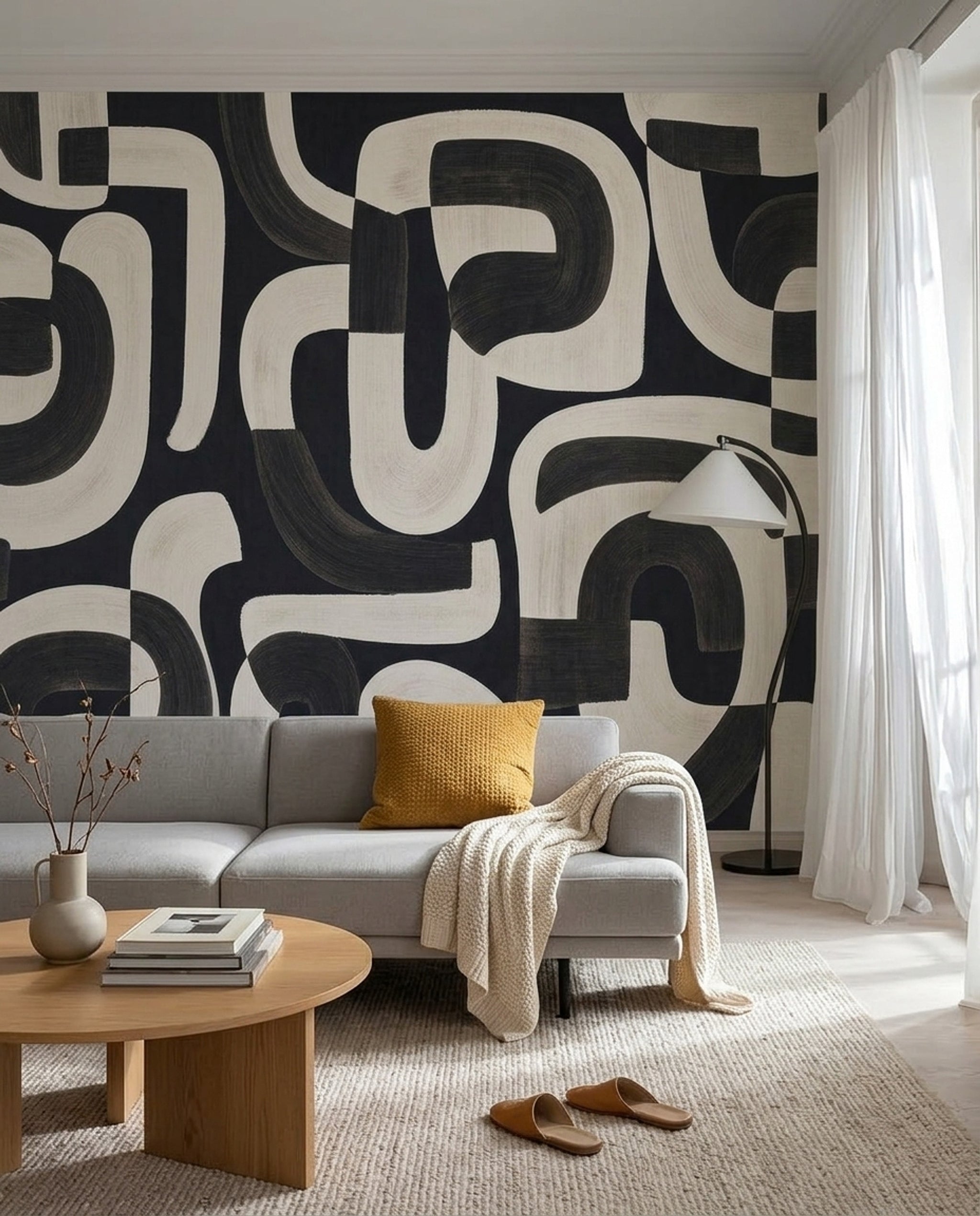 Soyut Geometrik Poster Duvar Kağıdı Siyah Beyaz Modern Salon
