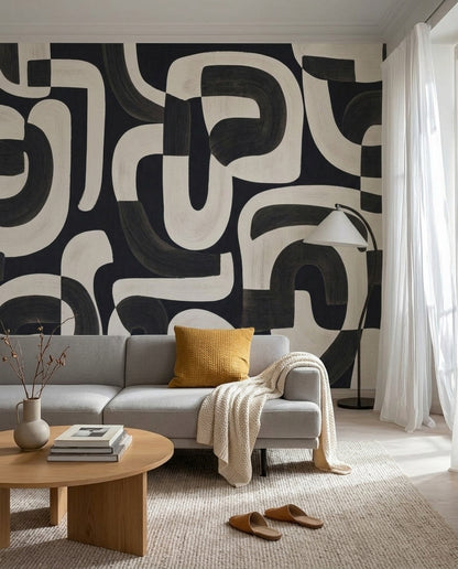 Soyut Geometrik Poster Duvar Kağıdı Siyah Beyaz Modern Salon