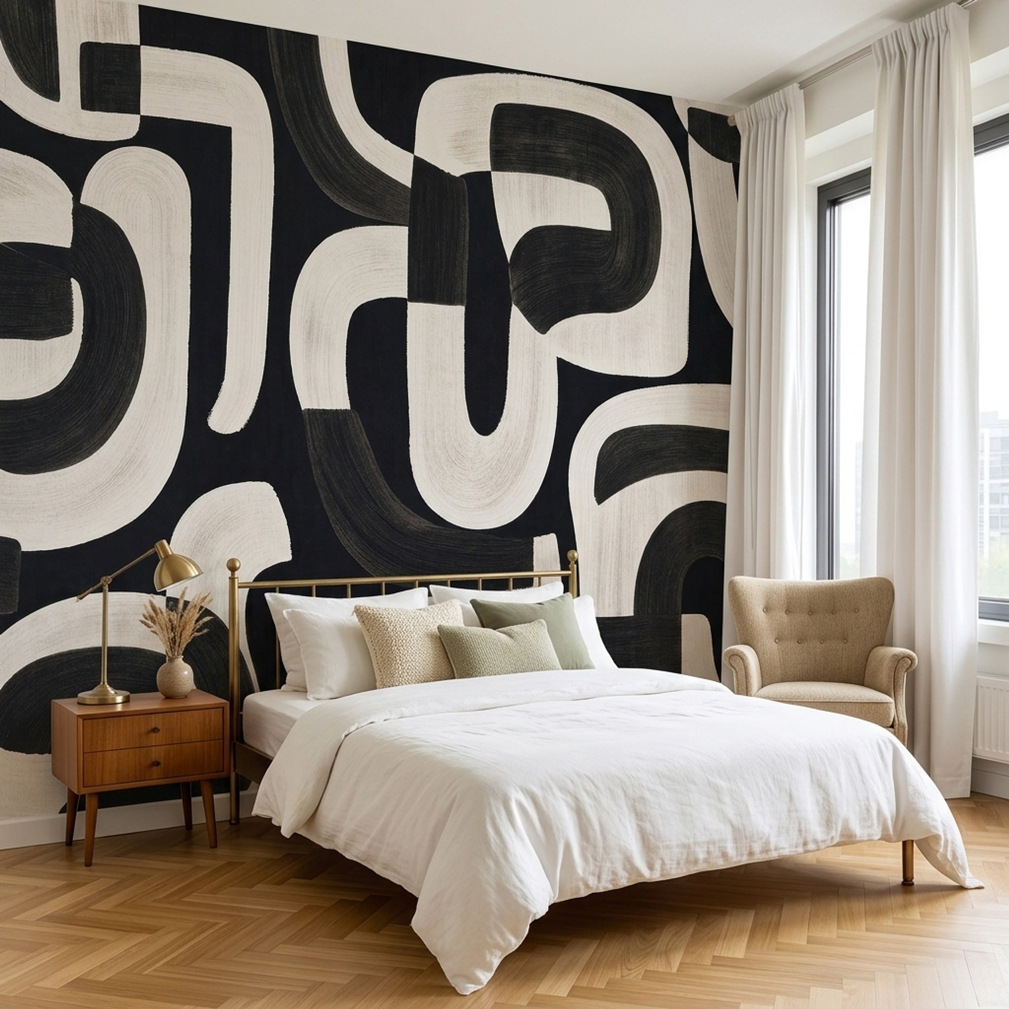Soyut Geometrik Poster Duvar Kağıdı Siyah Beyaz Modern Salon