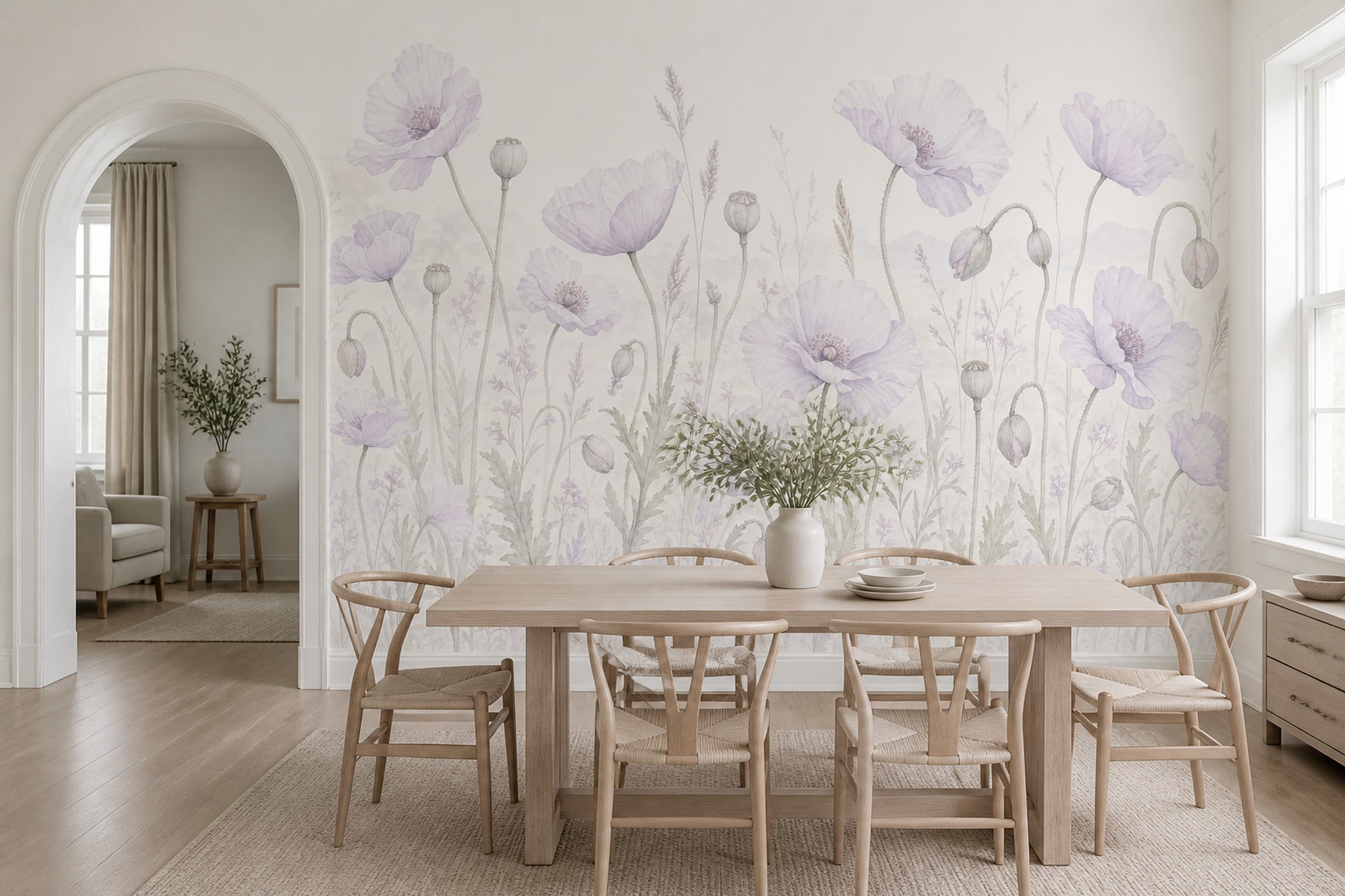 Pastel Mor Gelincik Çiçekli Poster Duvar Kağıdı Salon