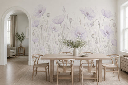 Pastel Mor Gelincik Çiçekli Poster Duvar Kağıdı Salon